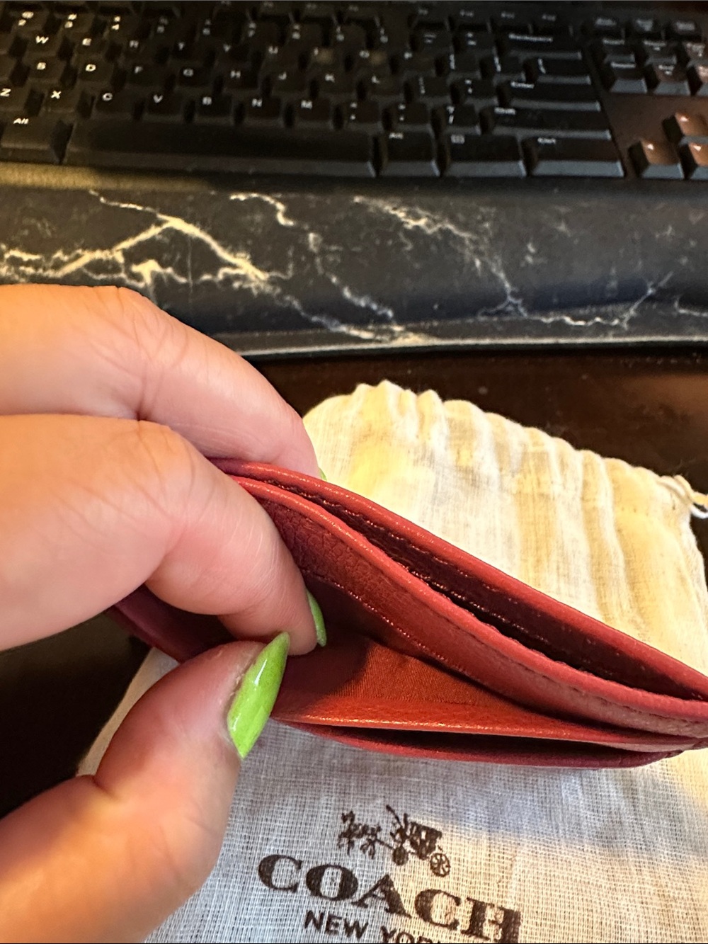 Coach Red Signature Embossed Leather Card Case - Picture 7 of 10